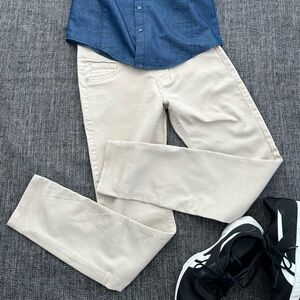 Beige Long Slim-Fit Stretch Pants